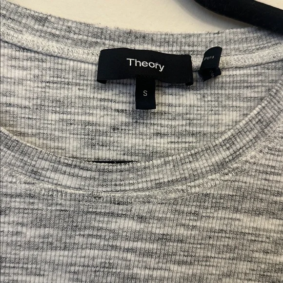 Theory Heather Gray Mini Bodycon Dress Small Short Sleeved Ribbed Classic Simple - Picture 2 of 5